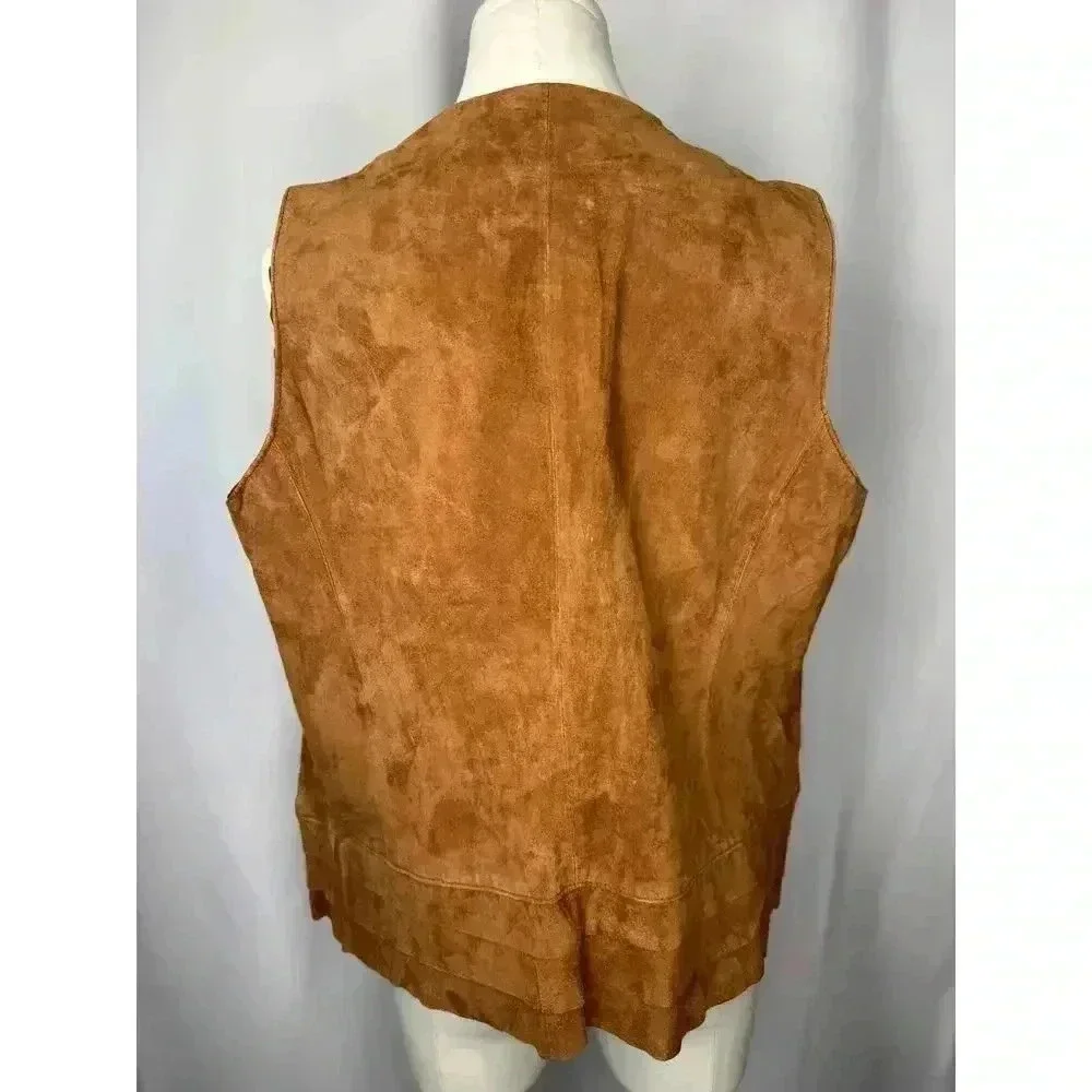 Chico’s Women's Leather Vest Brown Suade size 2 Bohemian Boho Country Vests - Picture 5 of 9